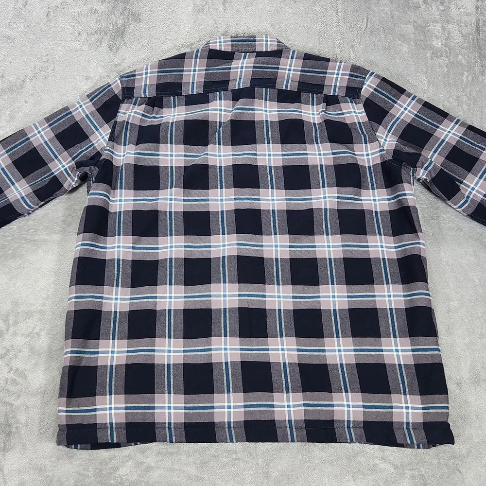 LL Bean Shirt Jacket Mens XL Blue Plaid Fleece Lined Flannel Traditional Fit